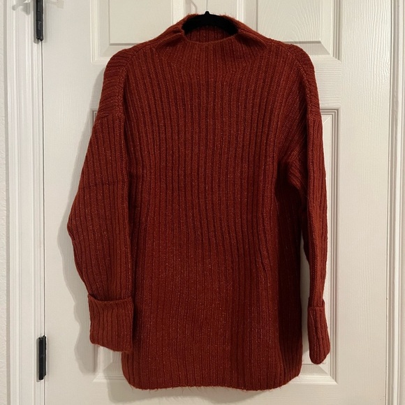 Old Navy Mock Neck Tunic Sweater Size Small Rust Dark Orange Shaker Knit Fall - Picture 1 of 4